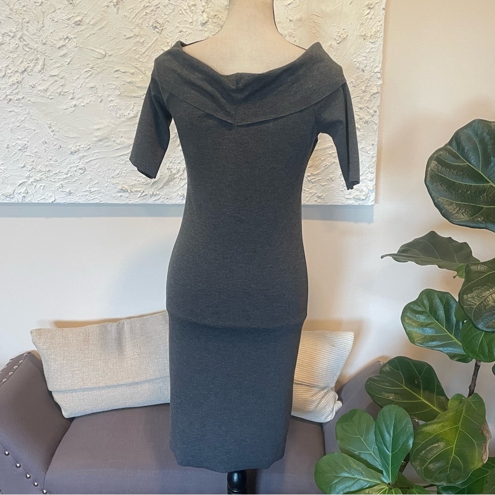 ZARA Women's Off the Shoulder Knee Length Dress Gray Short Sleeve Sz M NWT - Picture 2 of 7